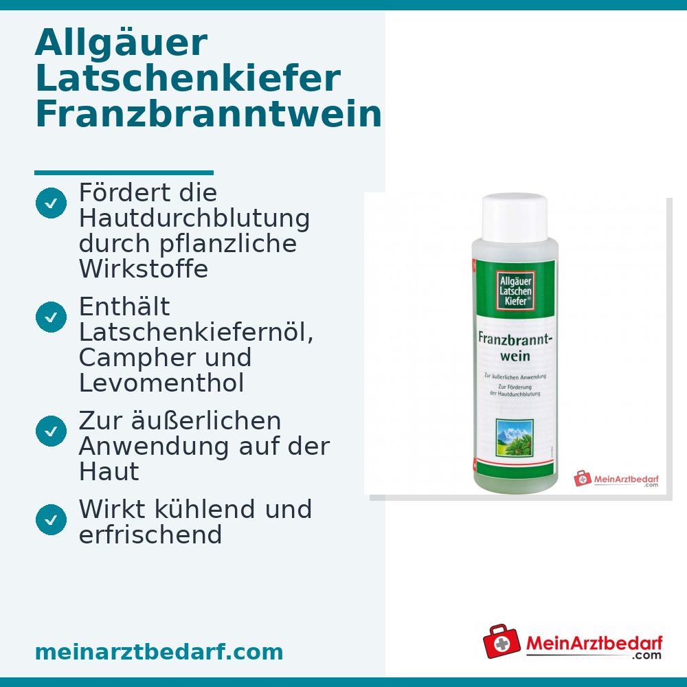 Allgäuer Latschenkiefer Franzbranntwein Latschenkiefernöl / Campher / Levomenthol Lösung, 500 ml.