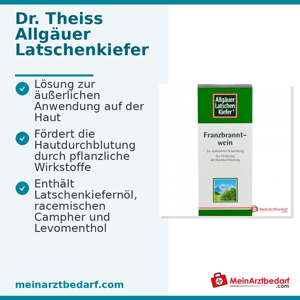 Dr. Theiss Allgäuer Latschenkiefer Franzbranntwein Latschenkiefernöl / Campher / Levomenthol Lösung, 1000 ml.