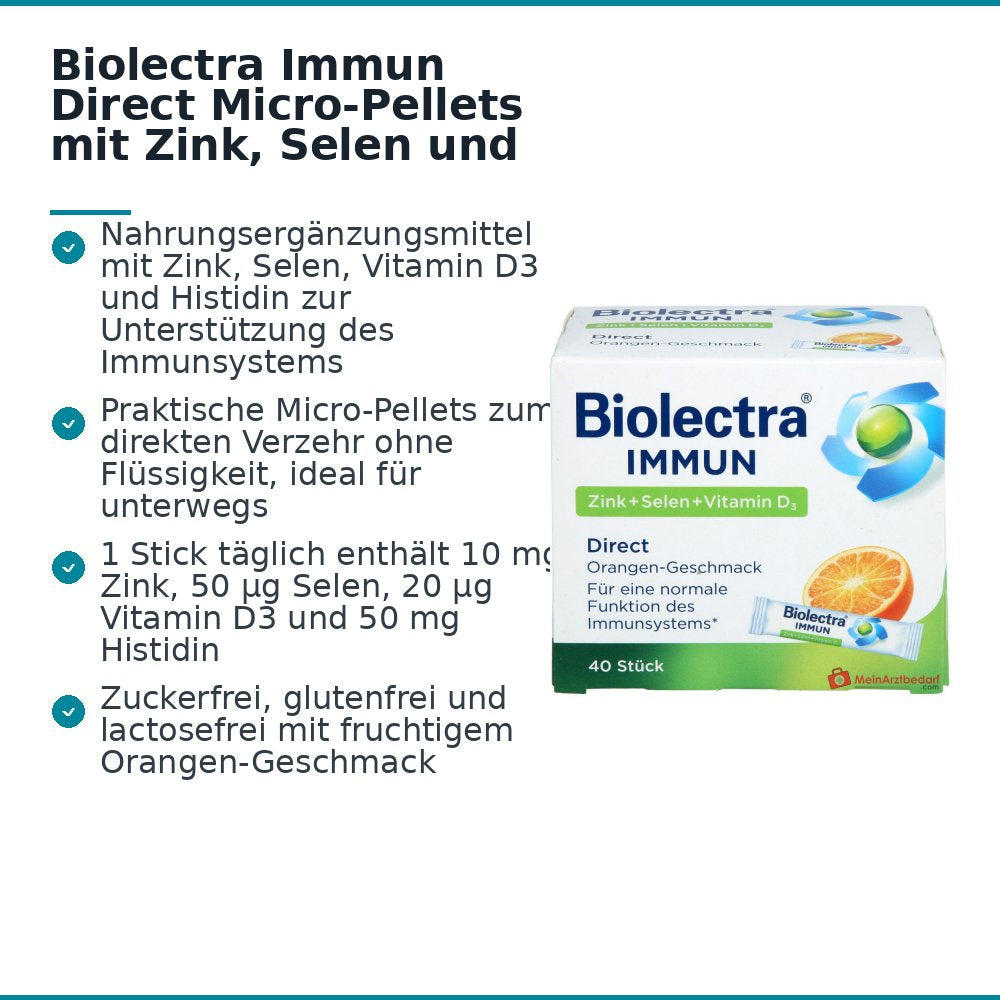 Biolectra Immun Direct Zink / Selen / Vitamin D3 / Histidin Micro-Pellets, 40 Sticks.
