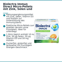 Biolectra Immun Direct Zink / Selen / Vitamin D3 / Histidin Micro-Pellets, 40 Sticks.