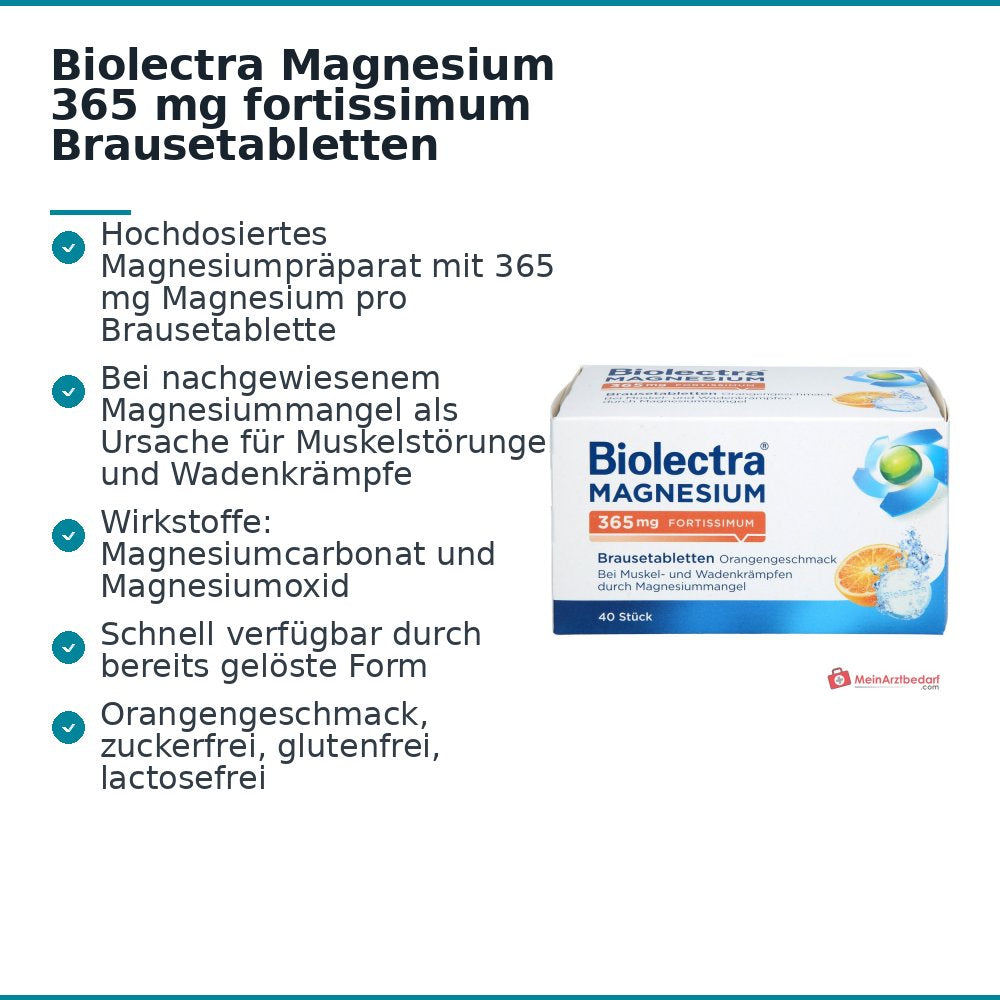 Biolectra Magnesium 365 mg fortissimum Magnesiumcarbonat / Magnesiumoxid Brausetabletten Orangengeschmack, 40 St..