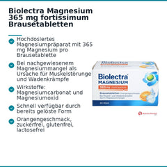 Biolectra Magnesium 365 mg fortissimum Magnesiumcarbonat / Magnesiumoxid Brausetabletten Orangengeschmack, 40 St..