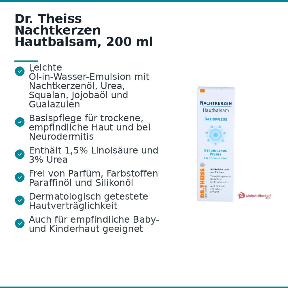 Dr. Theiss Nachtkerzen Hautbalsam Nachtkerzenöl / Urea / Squalan / Jojobaöl / Guaiazulen Creme, 200 ml.