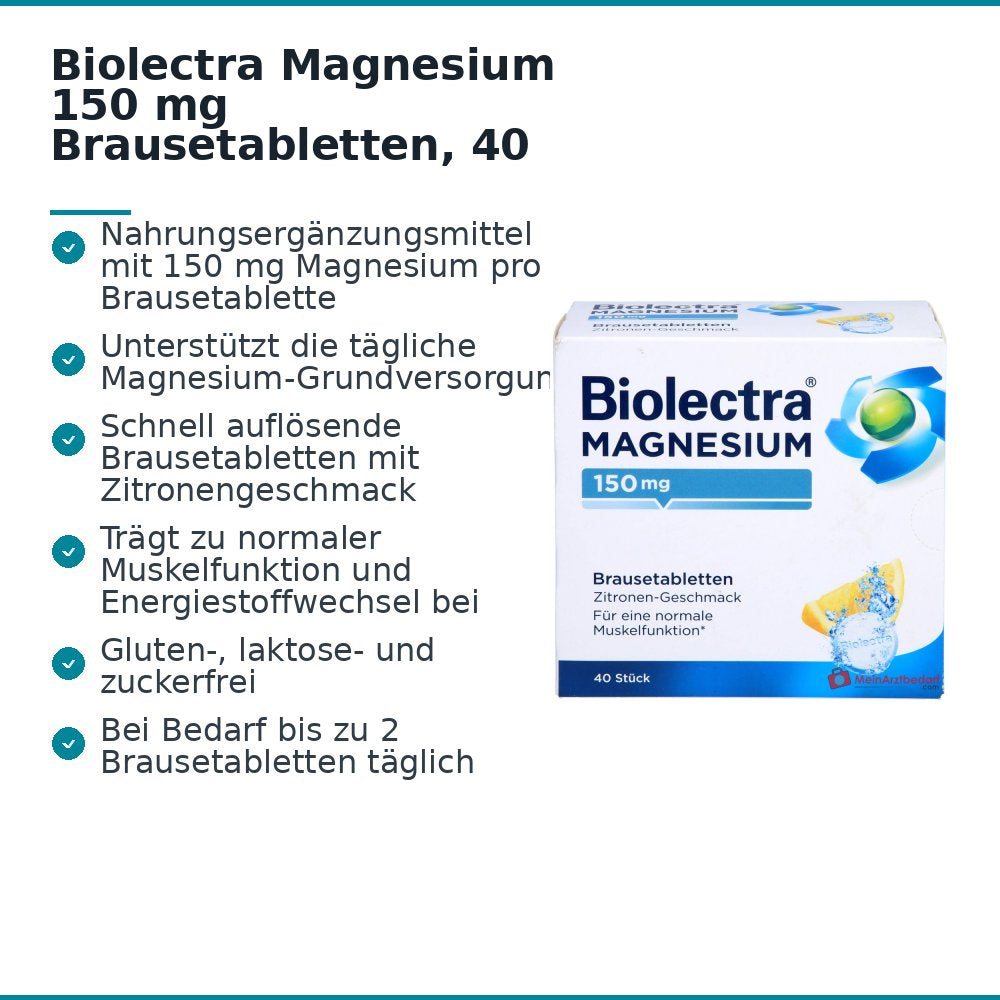 Biolectra Magnesium 150 mg Brausetabletten mit Zitronengeschmack, 40 St..