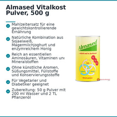 Almased Vitalkost Sojaeiweiß / Bienenhonig / Magermilch-Joghurtpulver Pulver, 500 g.
