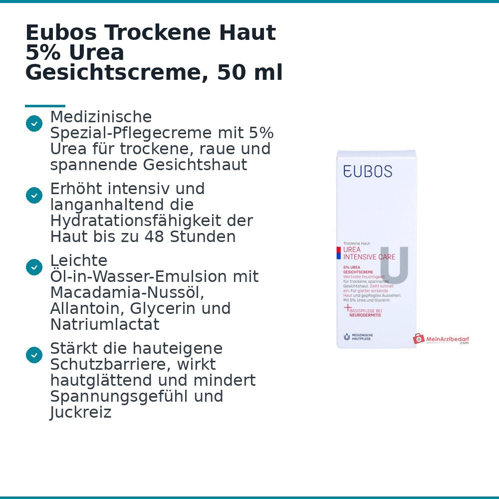 Eubos Trockene Haut Urea 5% Gesichtscreme, 50 ml.