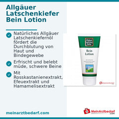 Allgäuer Latschenkiefer Bein Lotion Latschenkiefernöl / Rosskastanienextrakt / Efeuextrakt / Hamamelisextrakt Lotion, 100 ml.