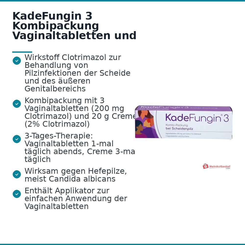 KadeFungin 3 Clotrimazol Vaginaltabletten 200 mg und Creme 2%, Kombipackung.