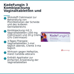 KadeFungin 3 Clotrimazol Vaginaltabletten 200 mg und Creme 2%, Kombipackung.