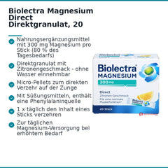 Biolectra Magnesium Magnesiumoxid Direktgranulat mit Zitronengeschmack, 20 Sticks.