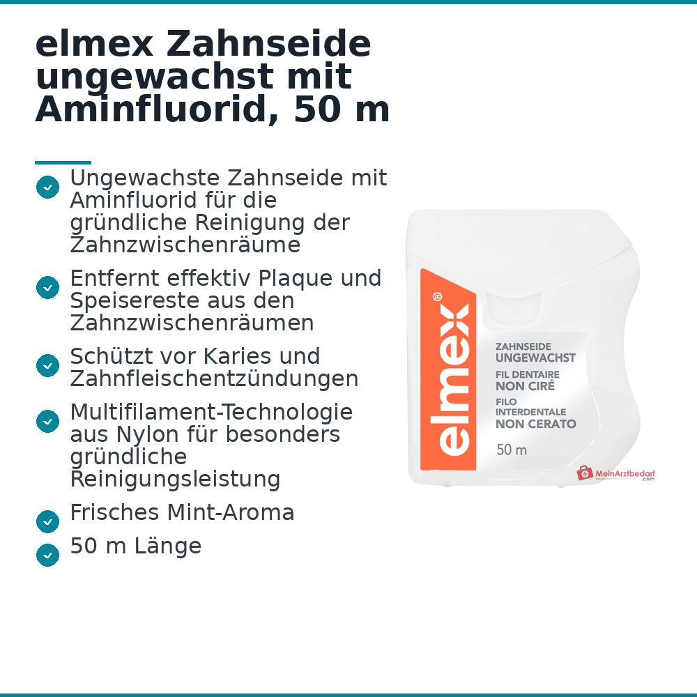 elmex Zahnseide Aminfluorid ungewachst, 50 m.
