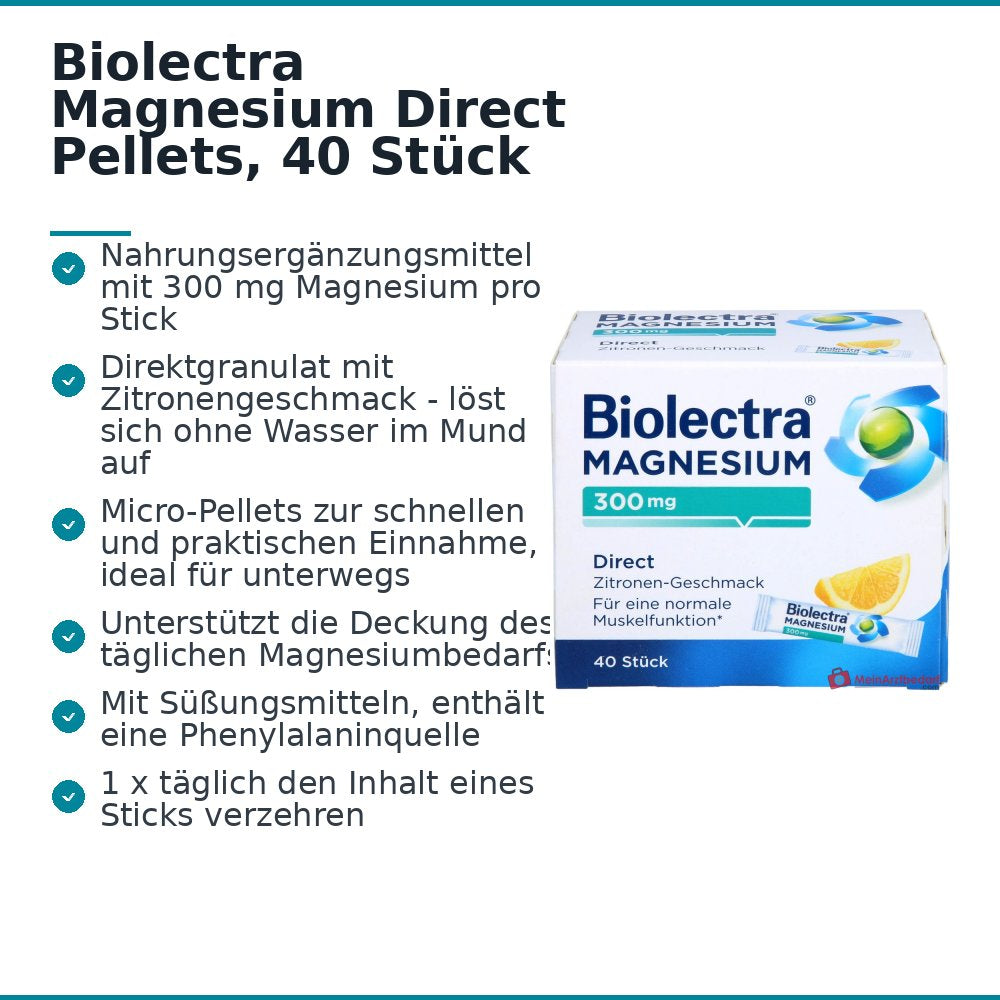 Biolectra Magnesium 300 mg Magnesiumoxid Direct Zitrone Direktgranulat, 40 St..