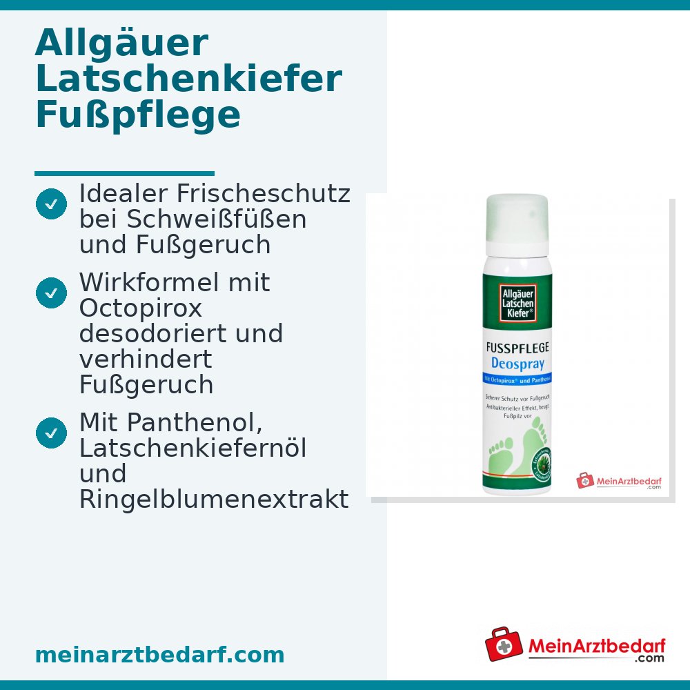 Allgäuer Latschenkiefer Fußpflege Deospray mit Octopirox / Panthenol / Latschenkiefernöl Spray, 100 ml.