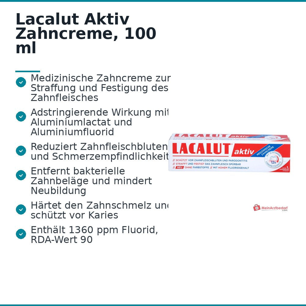 Lacalut Aktiv Aluminiumlactat / Aluminiumfluorid / Chlorhexidin / Allantoin / Bisabolol Zahncreme, 100 ml.