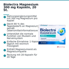 Biolectra Magnesium 300 Magnesiumoxid Kapseln, 20 St..