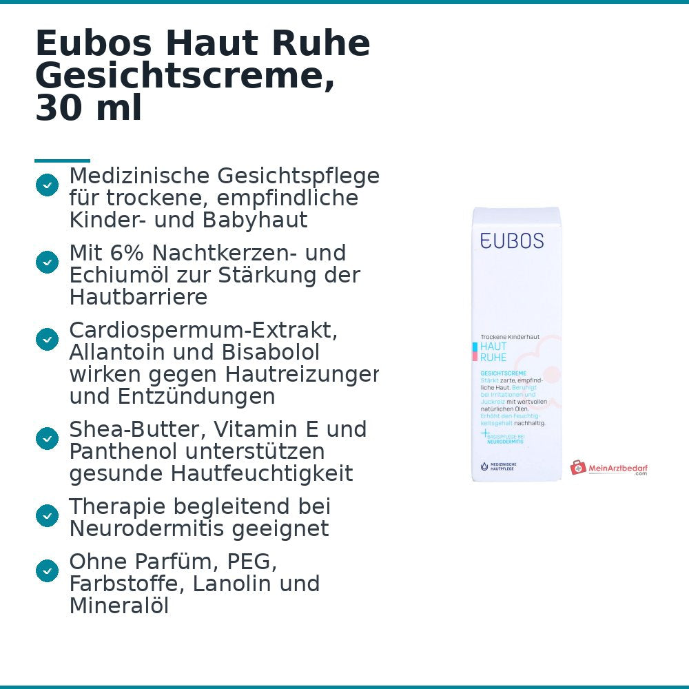 Eubos Haut Ruhe Nachtkerzenöl / Echiumöl / Vitamin E / Panthenol / Cardiospermum halicacabum-Extrakt Gesichtscreme, 30 ml.