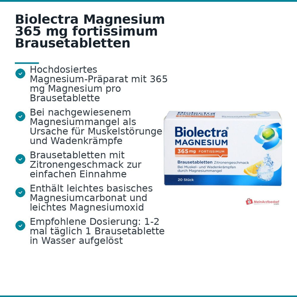 Biolectra Magnesium 365 mg fortissimum Magnesiumcarbonat / Magnesiumoxid Brausetabletten Zitronengeschmack, 20 St..