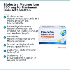 Biolectra Magnesium 365 mg fortissimum Magnesiumcarbonat / Magnesiumoxid Brausetabletten Zitronengeschmack, 40 St..