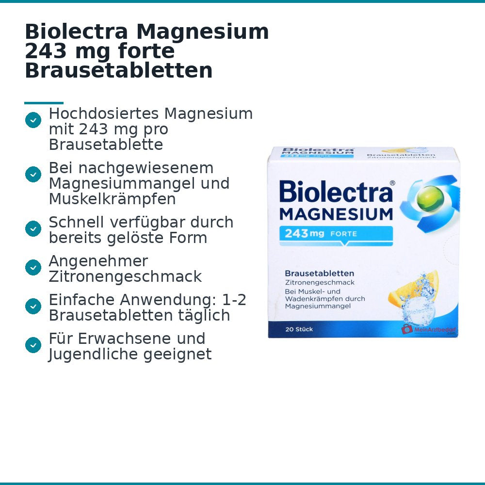 Biolectra Magnesium 243 mg forte Magnesiumoxid Brausetabletten Zitronengeschmack, 20 St..