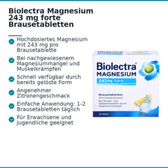 Biolectra Magnesium 243 mg forte Magnesiumoxid Brausetabletten Zitronengeschmack, 20 St..