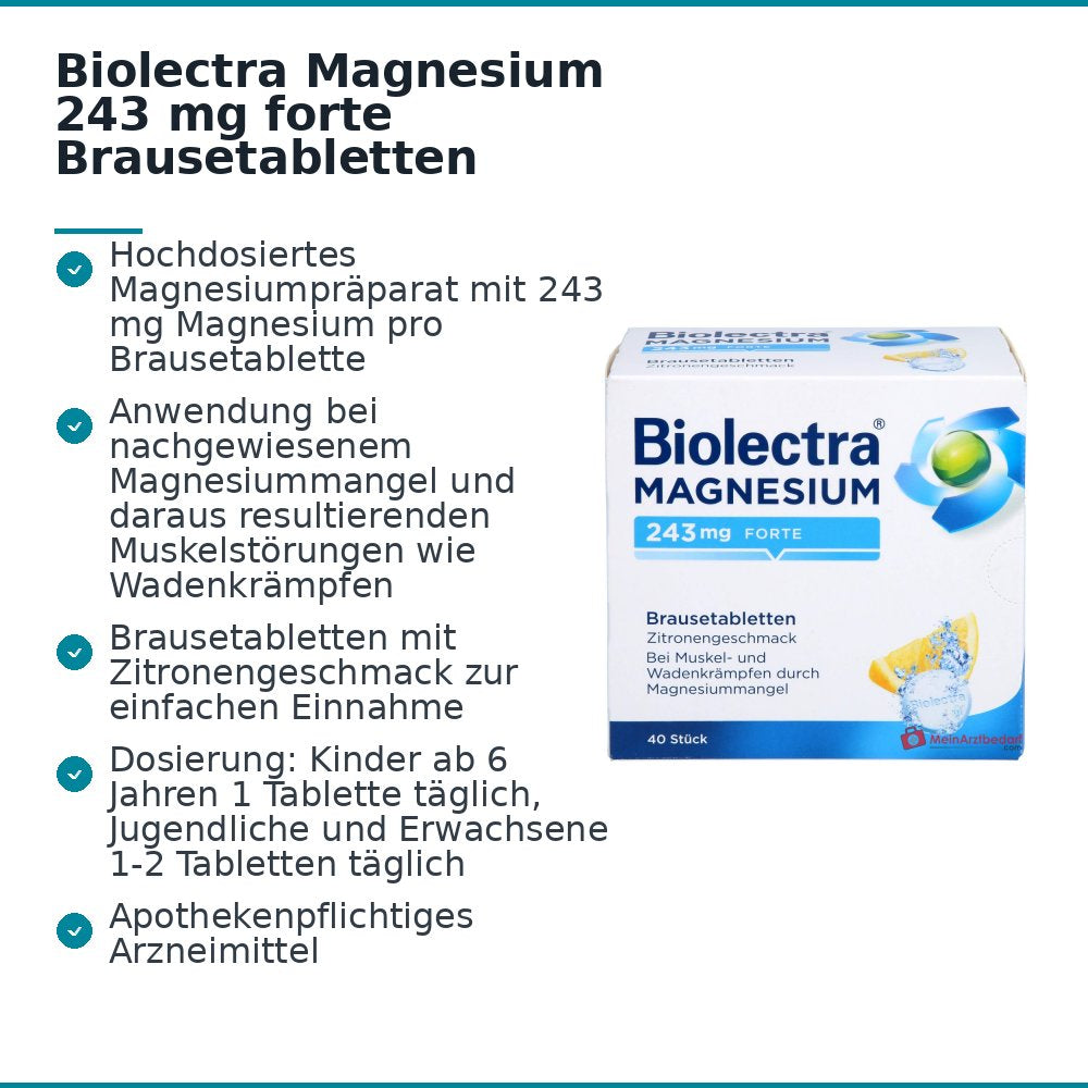 Biolectra Magnesium 243 mg forte Magnesiumoxid Brausetabletten Zitronengeschmack, 40 St..