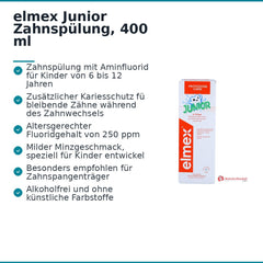 elmex Junior Zahnspülung Aminfluorid / Natriumfluorid Mundspülung, 400 ml.