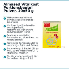 Almased Vitalkost Sojaeiweiß / Bienenhonig / Magermilch-Joghurt Pulver Portionsbeutel, 10 x 50 g.