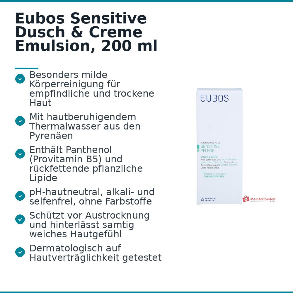 Eubos Sensitive Dusch & Creme Thermalwasser / Panthenol / Pflegende Lipide Emulsion, 200 ml.