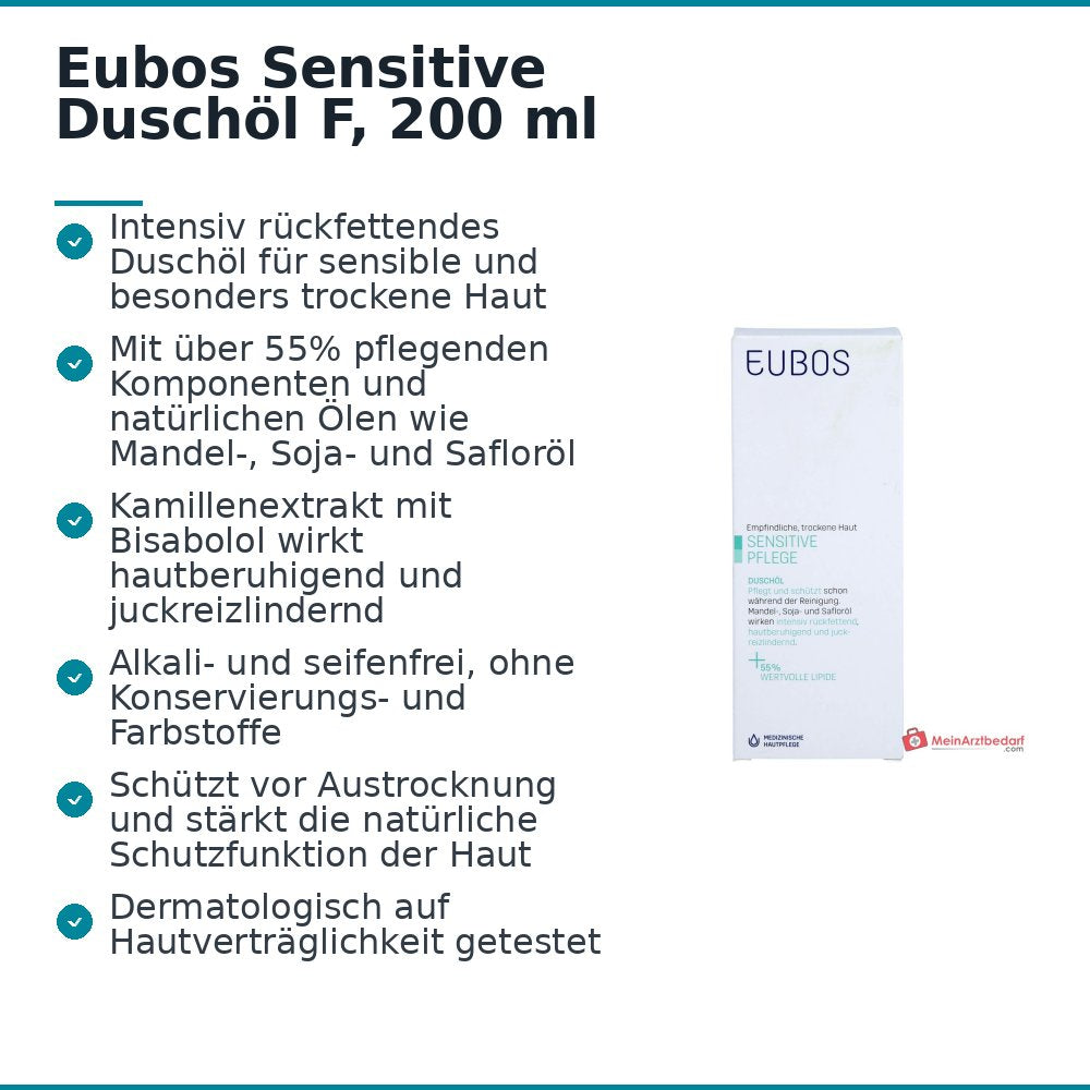 Eubos Sensitive Duschöl F Mandelöl / Sojaöl / Safloröl Duschöl, 200 ml.