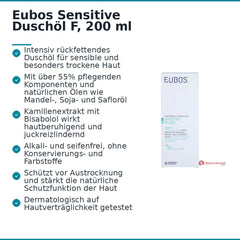 Eubos Sensitive Duschöl F Mandelöl / Sojaöl / Safloröl Duschöl, 200 ml.