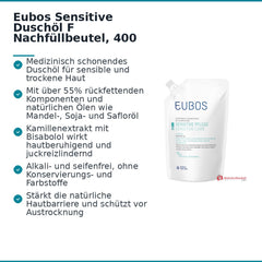 Eubos Sensitive Duschöl F Mandelöl / Sojaöl / Safloröl / Kamillenextrakt / Bisabolol Öl, 400 ml.