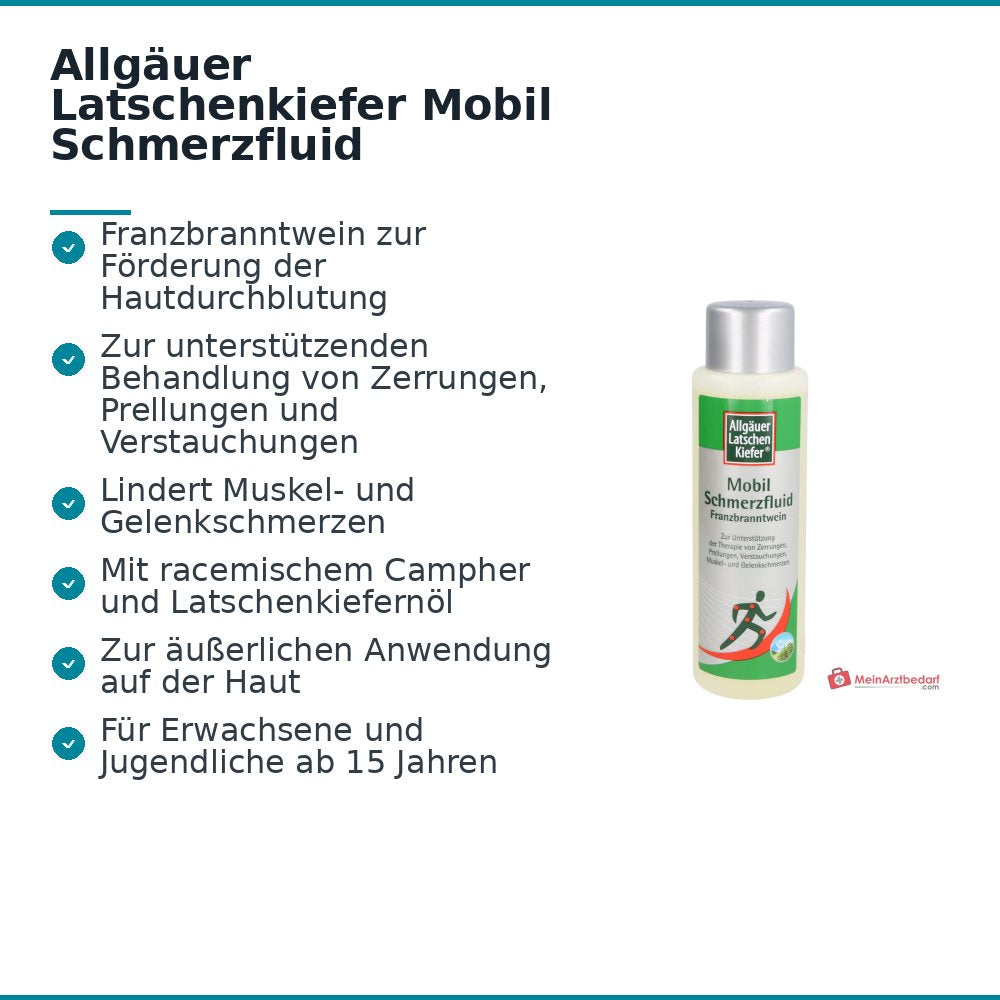 Allgäuer Latschenkiefer Mobil Schmerzfluid Campher / Ethanol Franzbranntwein Lösung, 250 ml.