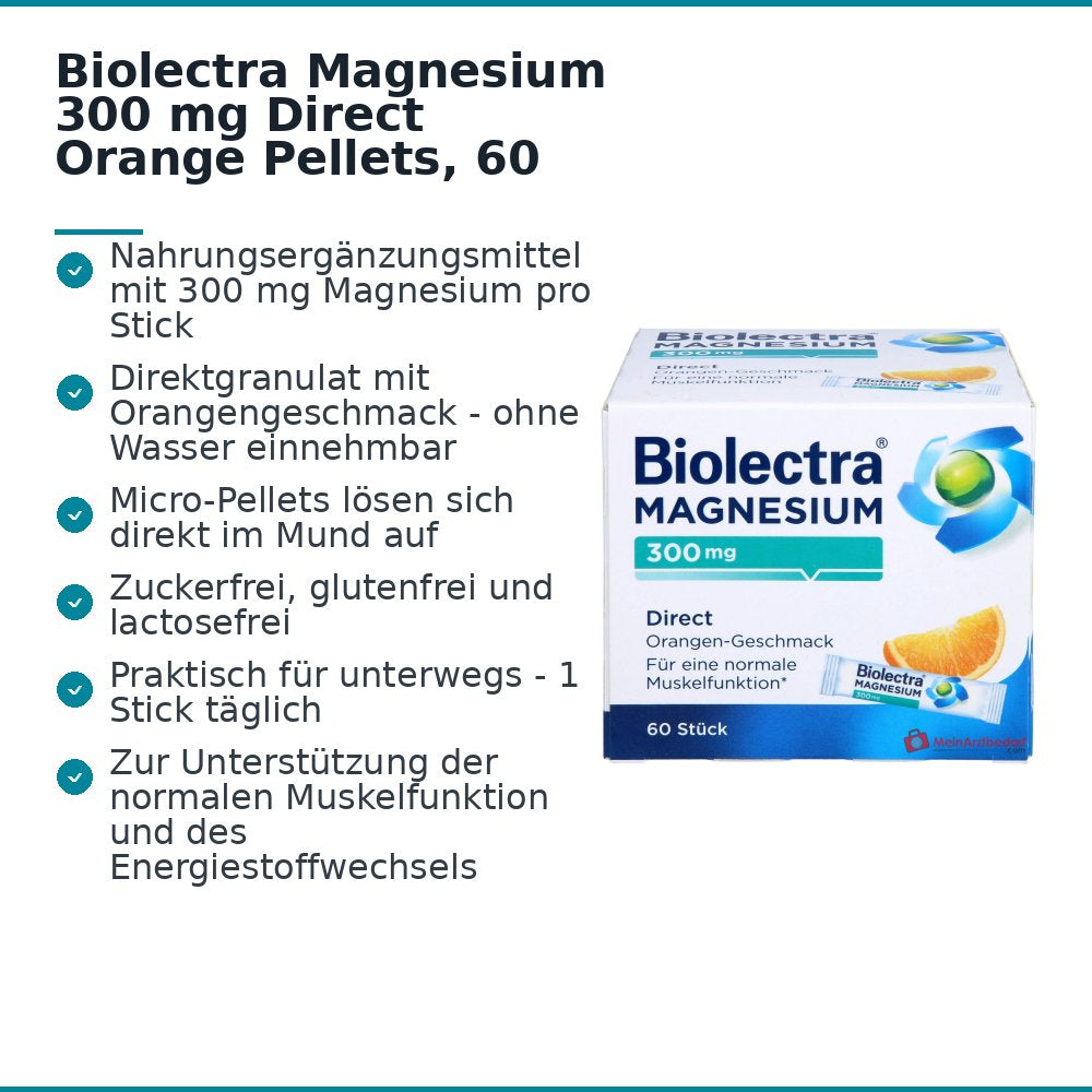 Biolectra Magnesium Direct Orange Magnesiumoxid Direktgranulat, 60 Sticks.