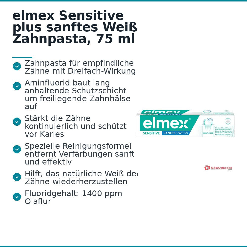 elmex Sensitive plus sanftes Weiß Aminfluorid Zahnpasta, 75 ml.
