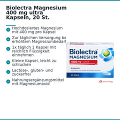 Biolectra Magnesium 400 mg Magnesiumoxid Kapseln, 20 St..