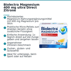 Hermes Biolectra Magnesium 400 mg Ultra Direct Zitronen-Geschmack Micro-Pellets, 20 Sticks.