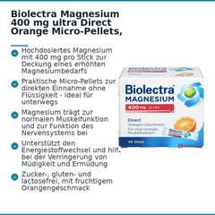 Biolectra Magnesium 400 mg ultra Direct Orangengeschmack Micro-Pellets, 40 Sticks.