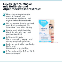 Luvos Heilerde Hydro Maske Algenmeerwasserextrakt / Hyaluronsäure / Bambusextrakt / Aprikosenkernöl Gesichtsmaske, 2x7,5 ml.