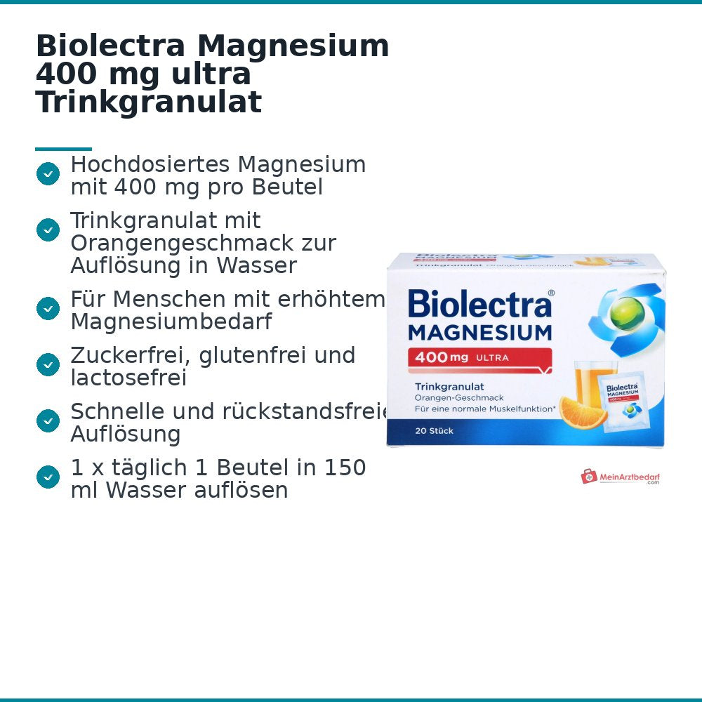 Biolectra Magnesium 400 mg ultra Trinkgranulat Orange, 20 Beutel.