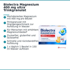 Biolectra Magnesium 400 mg ultra Trinkgranulat Orange, 20 Beutel.