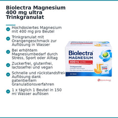 Biolectra Magnesium 400 mg ultra Trinkgranulat Orange, 40 Beutel.