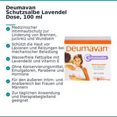 Deumavan Schutzsalbe Lavendel Paraffinum Liquidum / Petrolatum / Paraffin / Tocopheryl Acetate / Lavandula Angustifolia Oil / Linalool Fettsalbe, 100 ml.