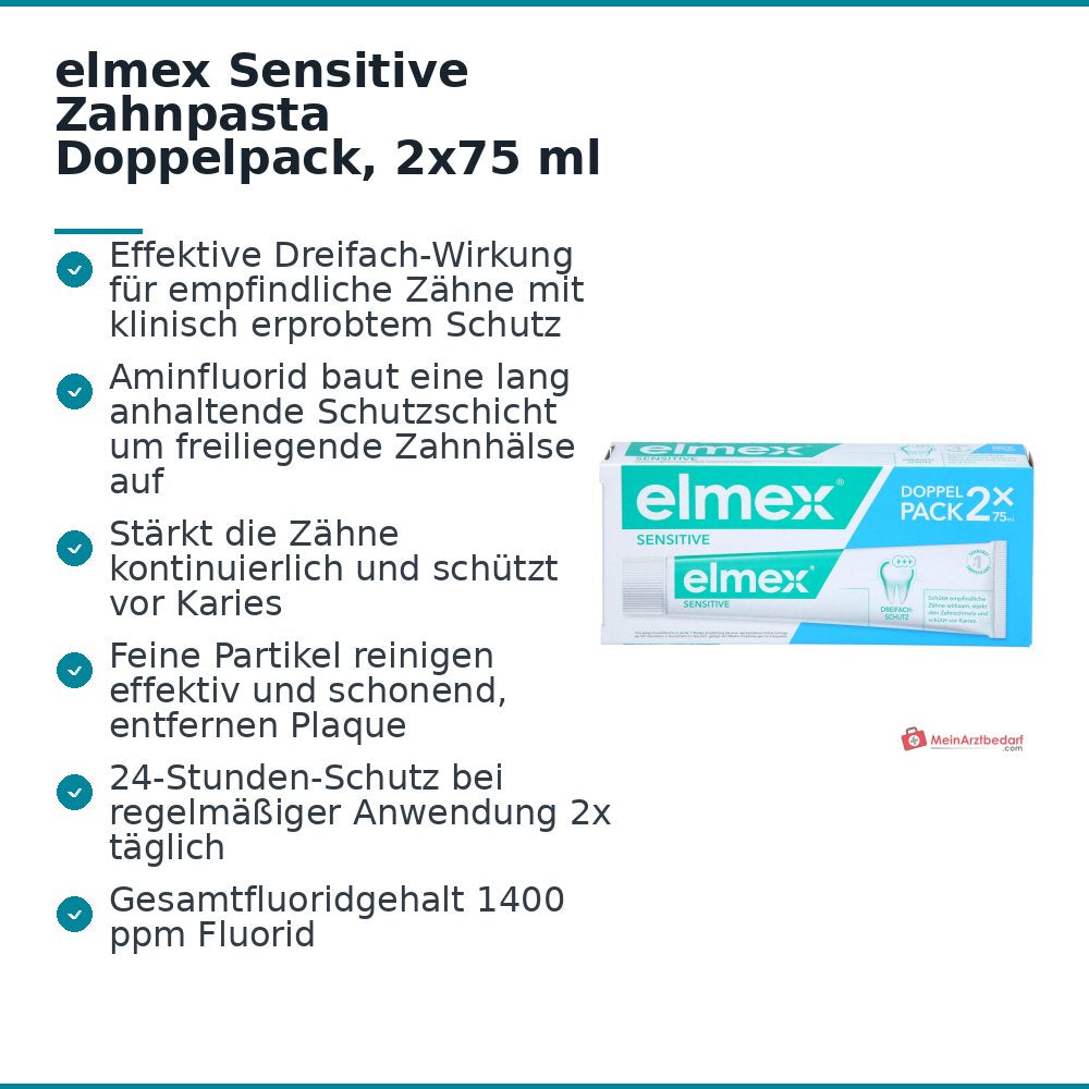 elmex Sensitive Aminfluorid Zahnpasta Doppelpack, 2x75 ml.