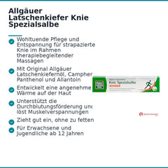 Allgäuer Latschenkiefer Knie Spezialsalbe Latschenkiefernöl / Campher / Panthenol / Allantoin Salbe, 50 ml.