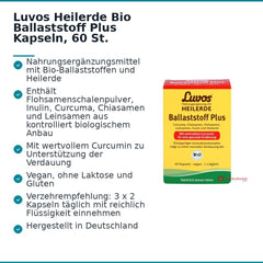 Luvos Heilerde Bio Ballaststoff Plus Flohsamenschalenpulver / Inulin / Curcuma Longa / Chiasamen / Leinsamenmehl Kapseln, 60 St..