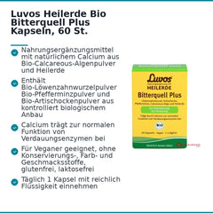 Luvos Heilerde Bio Bitterquell Plus Calcium / Loewenzahnwurzel / Pfefferminze / Artischocke / Heilerde Kapseln, 60 St..
