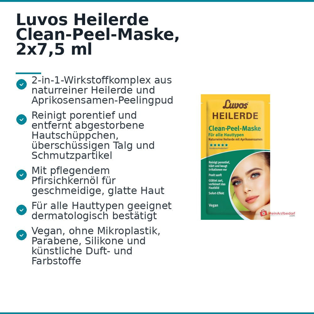 Luvos Heilerde Clean-Peel-Maske Heilerde / Aprikosensamen / Pfirsichkernöl Gesichtsmaske, 2x7,5 ml.