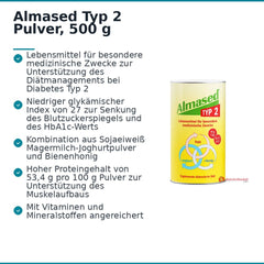 Almased Typ 2 Sojaeiweiß / Bienenhonig / Magermilch-Joghurtpulver Pulver, 500 g.