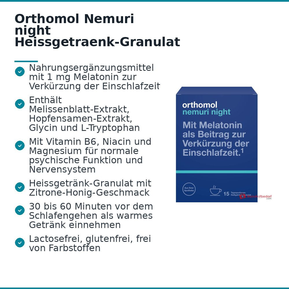 Orthomol Nemuri night Heissgetraenk-Granulat mit Melatonin, 15 x 10 g.