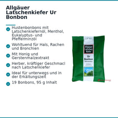 Dr. Theiss Allgäuer Latschenkiefer Ur Bonbon Latschenkiefernöl / Menthol / Eukalyptusöl / Pfefferminzöl / Honig Hustenbonbons, 19 Stück.